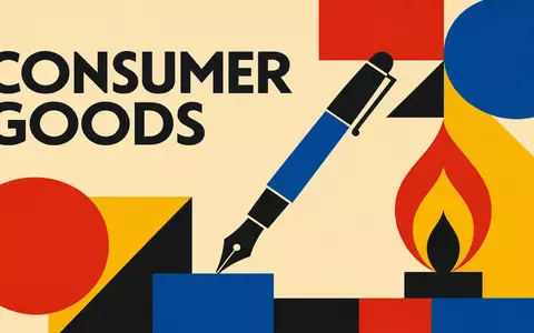 Geometrisches Bauhaus-Poster mit Stift- und Flammenmotiv symbolisiert die Branche der Société BIC S.A., ISIN FR0000120198 - Foto: THN