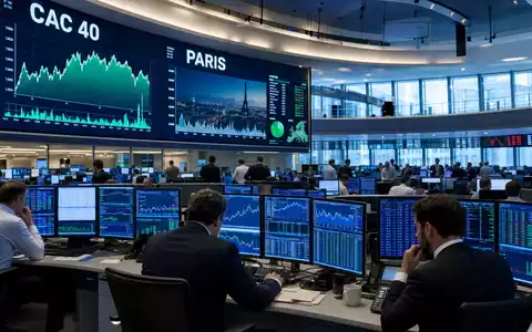 Börsen-Editorial vom Pariser Trading-Floor mit CAC-40-Charts illustriert die Notierung von Société BIC S.A., ISIN FR0000120198 - Foto: THN