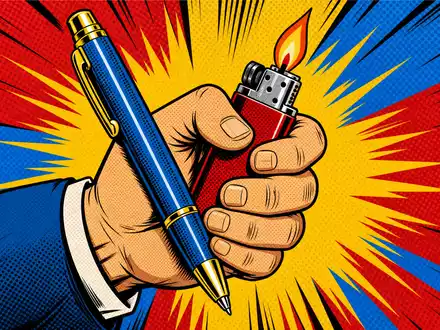 Pop-Art-Comic mit Hand, Stift und Feuerzeug feiert die Alltagsprodukte der Société BIC S.A., ISIN FR0000120198 - Foto: THN