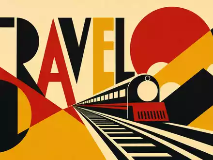 Geometrisches Bauhaus-Poster mit Zugmotiv steht sinnbildlich für Trainline plc, ISIN GB00B4Z5Y988, aus der Reisebranche - Foto: THN