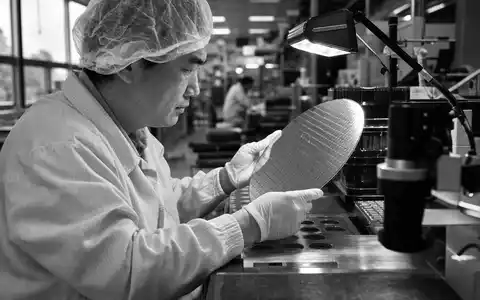 Soitec S.A. (ISIN FR0013227113) betreibt Halbleiterwerke, dokumentarisch schwarzweiß fotografiert im industriellen Produktionsalltag - Foto: THN