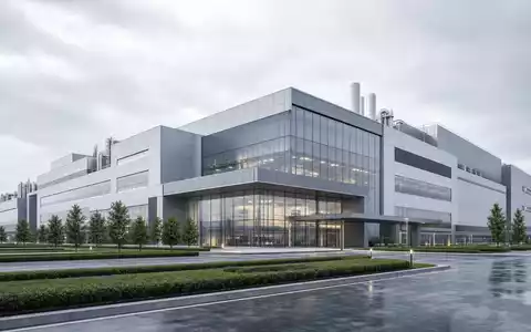 Soitec S.A. (ISIN FR0013227113) betreibt hochmoderne Halbleiterfabriken, hier als futuristisches Architektur-Render visualisiert - Foto: THN