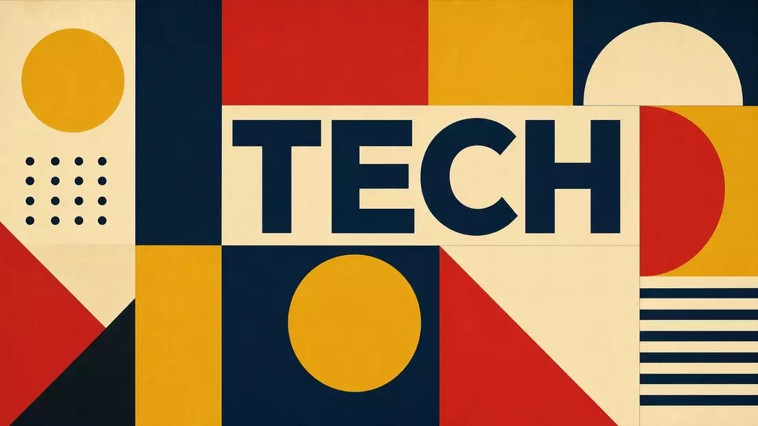 Bauhaus-Poster mit geometrischen Formen, Kreisen und dem Schriftzug TECH