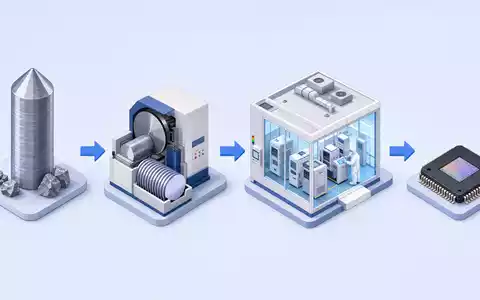 Soitec S.A. (ISIN FR0013227113): isometrische 3D-Darstellung der Wertschöpfungskette von Silizium-Wafern zu Chips - Foto: THN