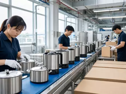 Groupe SEB (FR0000121709) produziert Haushaltsgeräte, hier eine moderne Fabrikhalle mit Kochgeschirr-Fertigung und Verpackung - Foto: THN