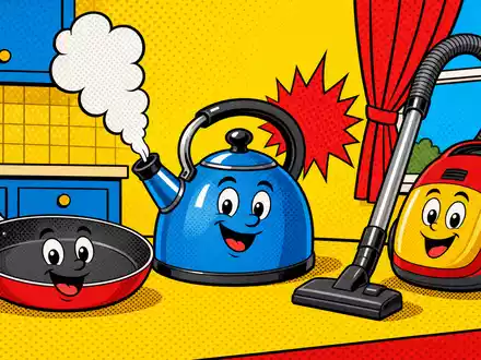 Pop-Art-Comic mit fröhlichen Küchengeräten illustriert humorvoll die Produktwelt von Groupe SEB (FR0000121709) im Alltag - Foto: THN