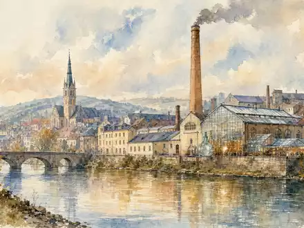 Verallia SA (ISIN FR0013506730) betreibt Glasfabriken in europÀischen IndustriestÀdten, hier als malerisches Aquarell dargestellt - Foto: THN