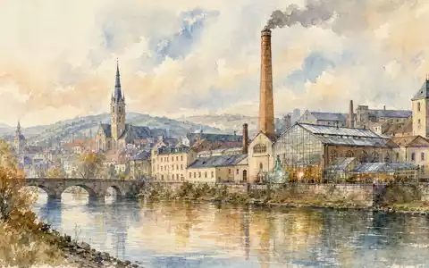 Verallia SA (ISIN FR0013506730) betreibt Glasfabriken in europäischen Industriestädten, hier als malerisches Aquarell dargestellt - Foto: THN