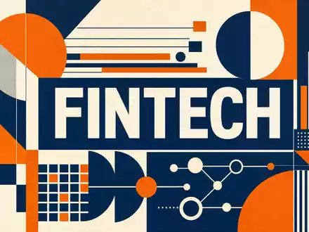 Broadridge Financial US1143401024 Bauhaus Poster mit FINTECH Schriftzug geometrischen Formen in Marineblau und Orange - Foto: THN