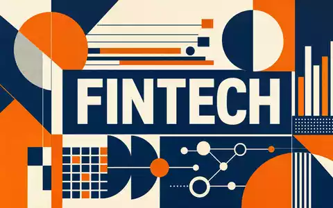Broadridge Financial US1143401024 Bauhaus Poster mit FINTECH Schriftzug geometrischen Formen in Marineblau und Orange - Foto: THN