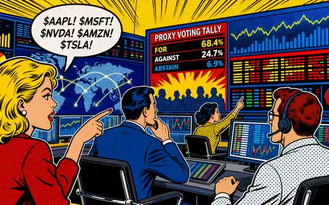 Broadridge Financial US1143401024 Pop Art Comic Finanztechnologie Kontrollraum mit Proxy Voting Anzeige Boersenkurs Sprechblase - Foto: THN