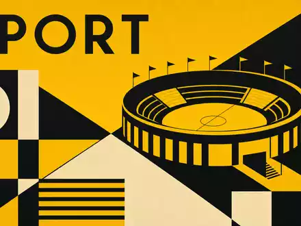 Borussia Dortmund DE0005493092 Bauhaus Poster mit geometrischer Stadionsilhouette und dem Schriftzug SPORT in Gelb Schwarz - Foto: THN