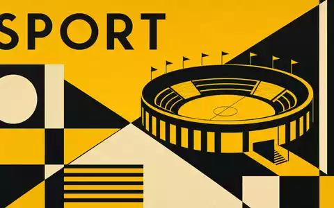 Borussia Dortmund DE0005493092 Bauhaus Poster mit geometrischer Stadionsilhouette und dem Schriftzug SPORT in Gelb Schwarz - Foto: THN