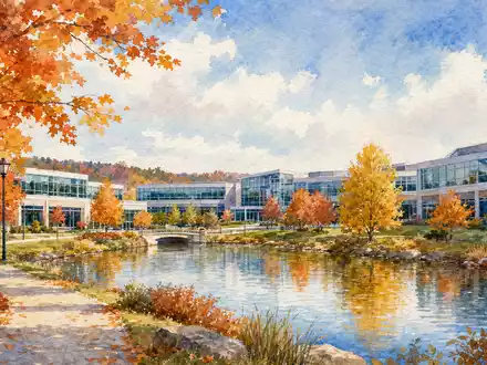 Boston Scientific Corp. Unternehmenskampus in Marlborough Massachusetts im herbstlichen Aquarell-Stil gemalt, ISIN US10117L1017 - Foto: THN