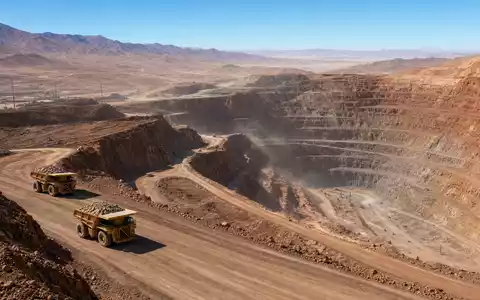 Fotorealistische Kupfermine in der Atacama-Wüste Chiles zeigt Antofagasta plc GB0000456144 typische Tagebau-Fördertechnik eindrucksvoll - Foto: THN