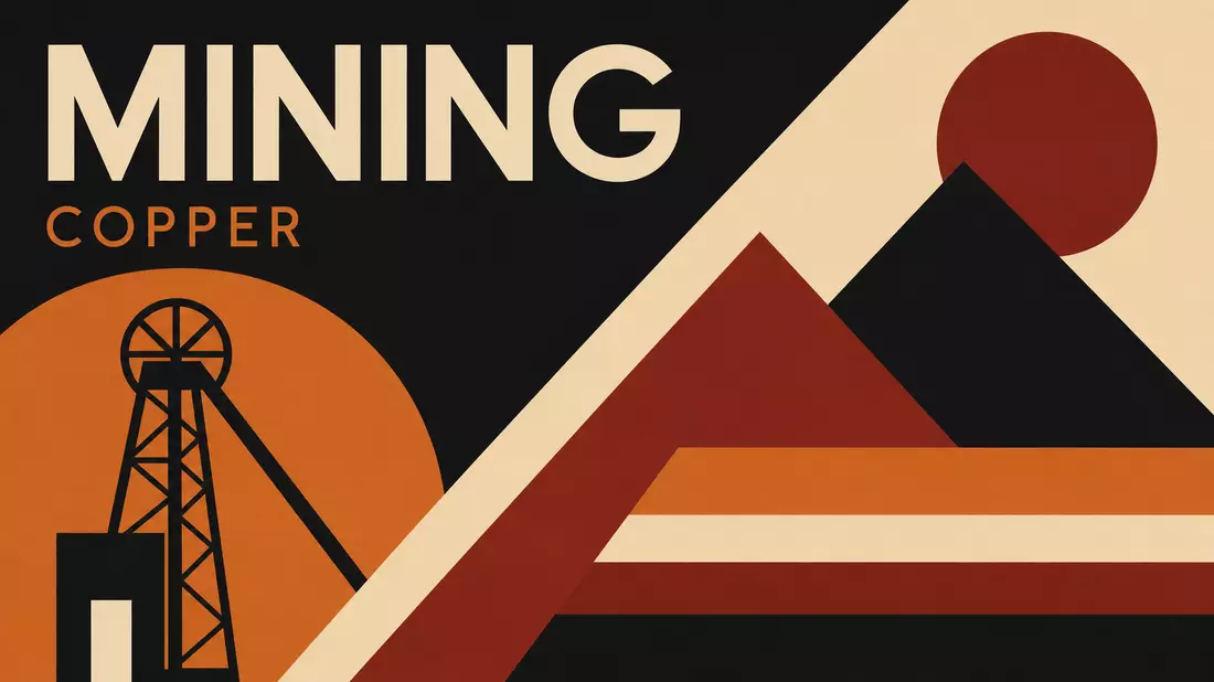 Geometrisches Bauhaus-Poster mit den Wörtern MINING und COPPER in Erdtönen