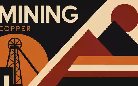 Bauhaus-Poster mit geometrischen Formen und Sektortext präsentiert Antofagasta plc GB0000456144 grafisch als Kupferbergbauunternehmen - Foto: THN
