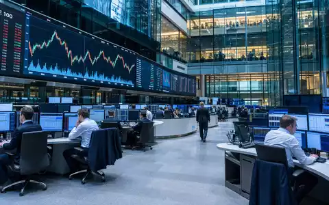 Börsen-Editorialfoto vom Handelsraum in London mit FTSE-100-Kursanzeigen symbolisiert die Notierung von Antofagasta plc GB0000456144 - Foto: THN