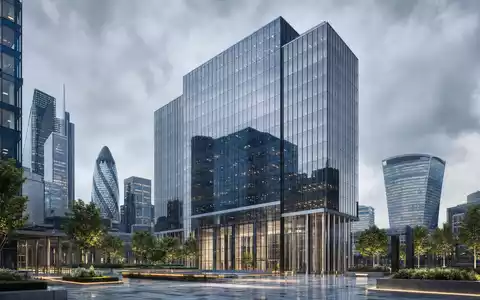 Architektur-Render eines Bürohochhauses veranschaulicht den Unternehmenssitz von Phoenix Group Holdings plc, ISIN GB00BF8Q6K64 - Foto: THN
