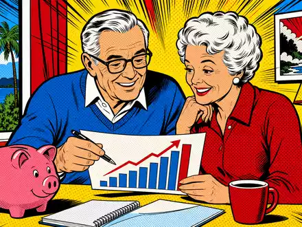 Pop-Art-Comic mit Rentnerpaar illustriert die Zielgruppe von Phoenix Group Holdings plc, ISIN GB00BF8Q6K64, humorvoll - Foto: THN
