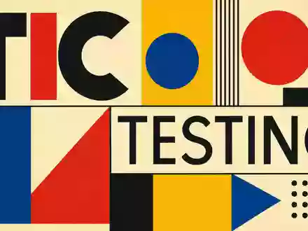 Intertek Group plc GB0031638363 abstrahiert als geometrisches Bauhaus-Poster mit den Sektor-Begriffen TIC und TESTING - Foto: THN
