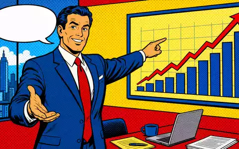 St. James's Place plc GB0007669376 als Pop-Art-Comic: stilisierte Szene eines Finanzberaters mit Wachstumsdiagramm - Foto: THN