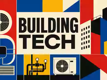 Johnson Controls Bauhaus-Poster mit BUILDING TECH Text geometrischen HVAC-Formen in Primärfarben IE00BY7QL619 - Foto: THN