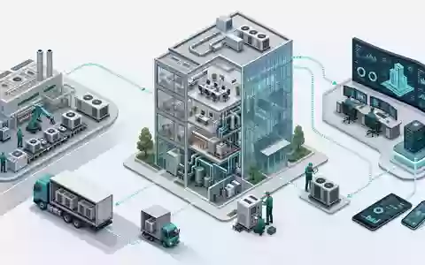 Johnson Controls isometrisches 3D-Diagramm illustriert die gesamte HVAC-Wertschöpfungskette von der Produktion IE00BY7QL619 - Foto: THN