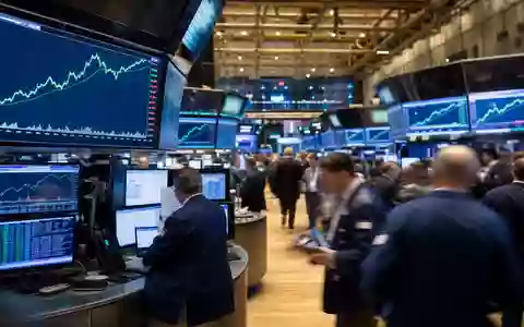 Johnson Controls NYSE-Handelsparkett zeigt Händler und grüne HVAC-Sektor-Charts auf riesigen Bildschirmen IE00BY7QL619 - Foto: THN