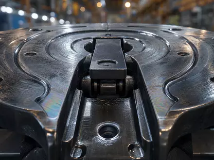 JOST Werke SE DE000JST4000 Makroaufnahme zeigt Detailstruktur einer Sattelkupplung aus Stahl nah - Foto: THN