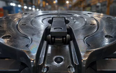 JOST Werke SE DE000JST4000 Makroaufnahme zeigt Detailstruktur einer Sattelkupplung aus Stahl nah - Foto: THN