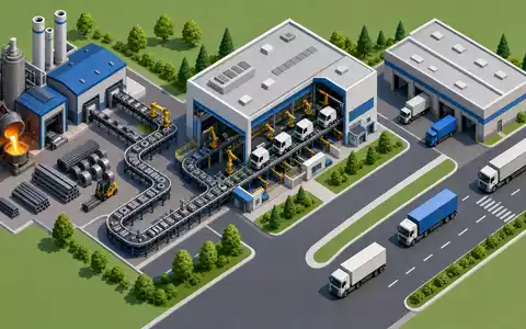 JOST Werke SE DE000JST4000 isometrisches 3D-Diagramm der Nutzfahrzeug-Wertschöpfungskette von Produktion bis Logistik - Foto: THN