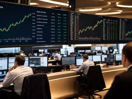 JOST Werke SE DE000JST4000 Börsen-Editorial zeigt den Frankfurter Handelssaal mit lebhaften SDAX-Sektor-Charts - Foto: THN