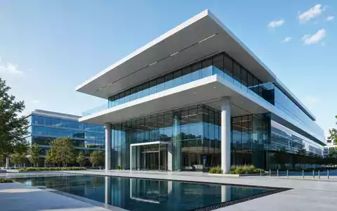 Architektur-Render zeigt das moderne Glasfassaden-Hauptquartier von Juniper Networks in Sunnyvale, Aktie US48203R1041 - Foto: THN