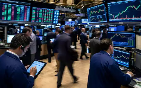 Börsen-Editorial zeigt den NYSE-Handelsfloor mit grünen Tech-Sektor-Charts für die Juniper Networks Aktie US48203R1041 - Foto: THN