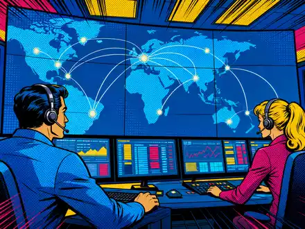 Pop-Art-Comic zeigt den Netzwerkkontrollraum und illustriert lebhaft die Technologiesparte von Juniper Networks US48203R1041 - Foto: THN