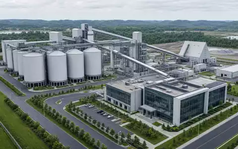 K+S AG Kali-Verarbeitungsanlage DE000KSAG888 als modernes Architektur-Render mit Silos Fördertechnik und gläsernem Verwaltungsgebäude - Foto: THN