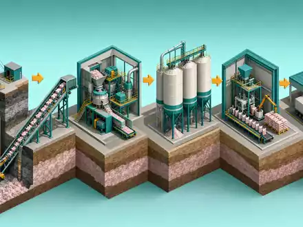 K+S AG Wertschöpfungskette DE000KSAG888 als isometrisches 3D-Diagramm von Kaliförderung bis zur Auslieferung - Foto: THN