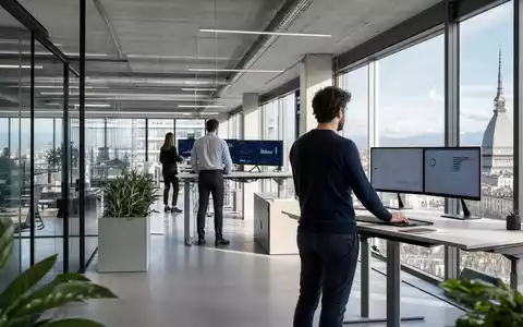 Fotorealistisches Bild zeigt IT-Beratungsbüro von Reply S.p.A., ISIN IT0005282865, mit Beratern an Dashboards - Foto: THN