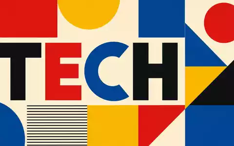 Bauhaus-Poster mit geometrischen Formen und Sektor-Schriftzug TECH repräsentiert die Branche von Reply S.p.A., ISIN IT0005282865 - Foto: THN