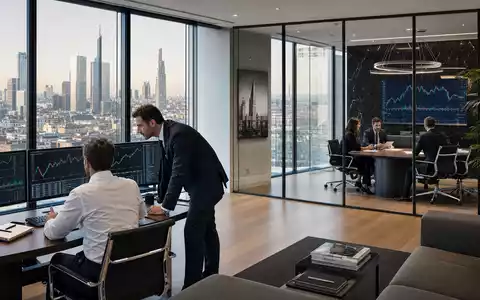 Fotorealistisches Büro von Azimut Holding S.p.A. mit ISIN IT0001050910 zeigt Portfolioanalyse in Mailand - Foto: THN