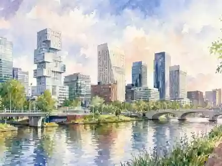 Aquarellmalerei der Amsterdamer Zuidas-Skyline symbolisiert Arcadis N.V. (ISIN NL0006237562) und dessen Heimatstadt - Foto: THN
