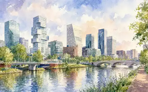 Aquarellmalerei der Amsterdamer Zuidas-Skyline symbolisiert Arcadis N.V. (ISIN NL0006237562) und dessen Heimatstadt - Foto: THN