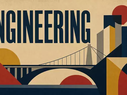 Bauhaus-Poster mit geometrischen Formen und Schriftzug ENGINEERING repräsentiert Branche von Arcadis N.V. (NL0006237562) - Foto: THN