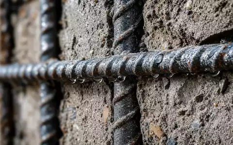 Makroaufnahme von Baustahl und Beton zeigt Materialdetails der Bauindustrie von Arcadis N.V. (ISIN NL0006237562) - Foto: THN