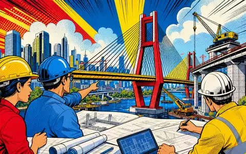 Pop-Art-Comic zeigt Ingenieure an bunter Brückenbaustelle passend zum Geschäft von Arcadis N.V. (ISIN NL0006237562) - Foto: THN