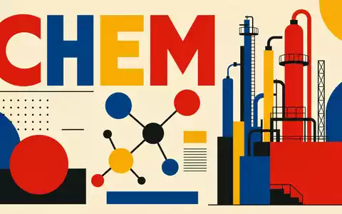OCI N.V. NL0010558797 wird als Bauhaus-Poster mit geometrischen Formen, Molekülsymbolen und dem Sektor-Text CHEM abstrahiert - Foto: THN