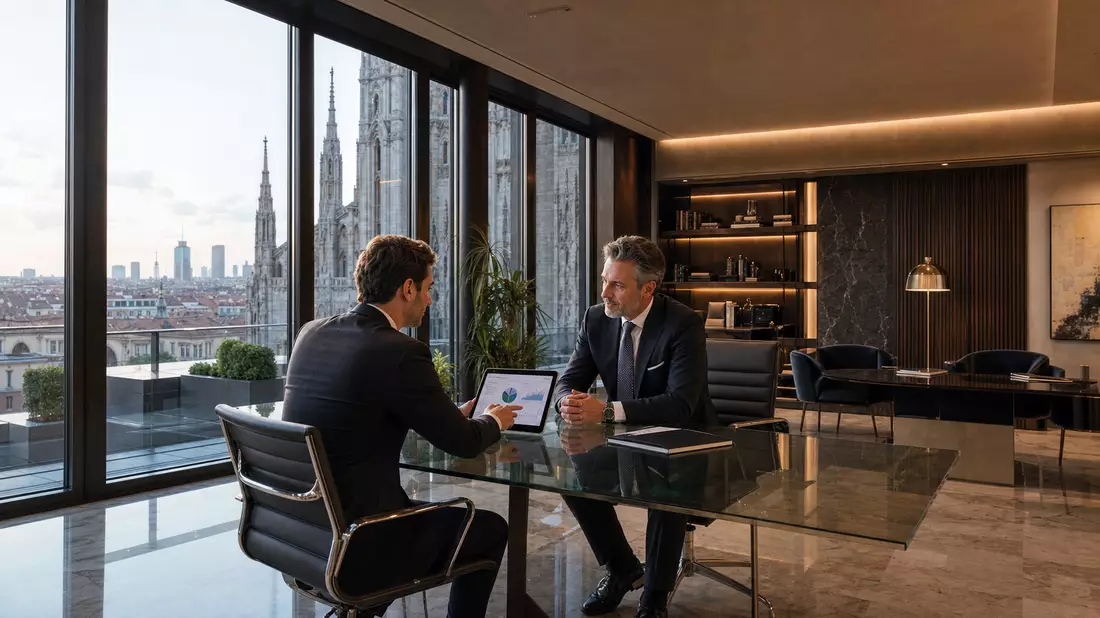 Private-Banking-Beratung mit Blick auf den Mailänder Dom, Symbolbild Banca Generali S.p.A
