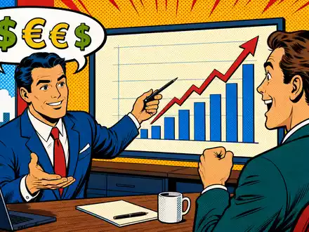 Pop-Art-Comic-Szene eines Bankberaters als Symbolbild für Banca Generali S.p.A., ISIN IT0001063210, positive Anlageberatung - Foto: THN