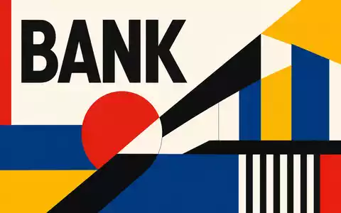 Deutsche Pfandbriefbank DE0008019001 Sektor als Bauhaus Poster mit BANK Schriftzug in Primärfarben - Foto: THN